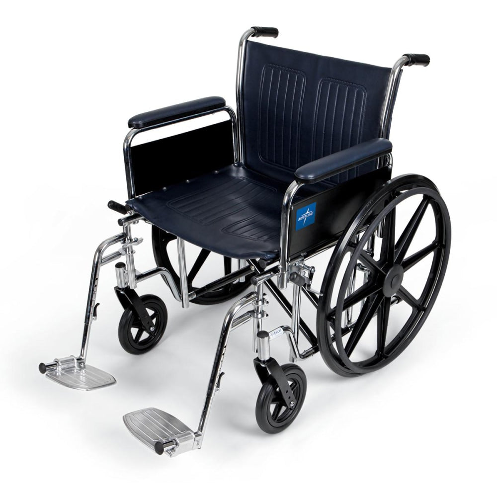 Medline Extra-Wide Folding Wheelchair With Full-Length Arms, Footrest, 33 3/4inH x 14inW x 39 1/2inD, Black/Silver