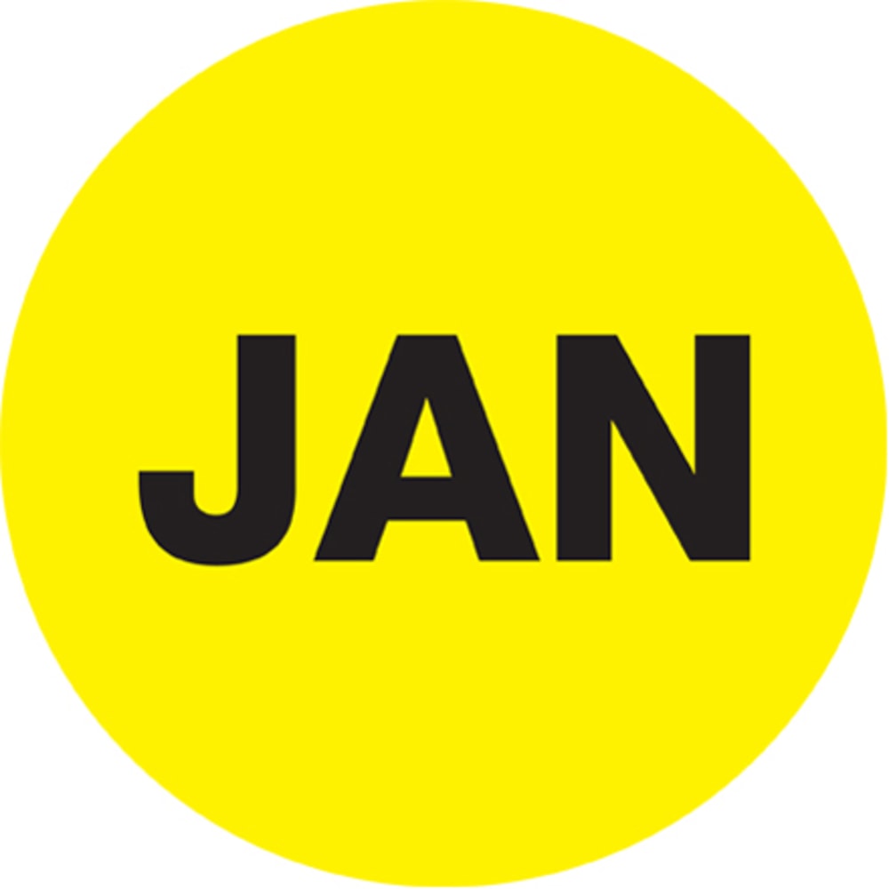 Tape Logic Yellow - "JAN" Months of the Year Labels 1in, DL6723, Roll of 500