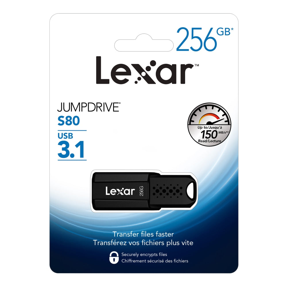 Lexar JumpDrive S80 USB 3.1 Flash Drive, 256GB, Black, LJDS80-256BNBNU