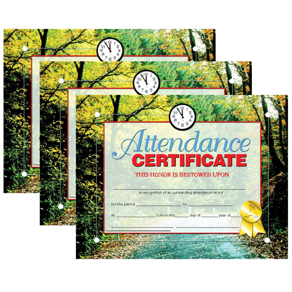 Hayes Publishing Attendance Certificate, 30 Per Pack, Set Of 3 Packs