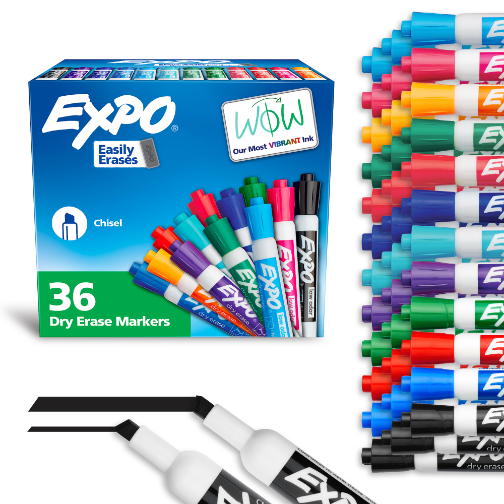 Expo Low-Odor Dry Erase Chisel Tip Markers - Chisel Marker Point Style - Assorted - 36 / Box