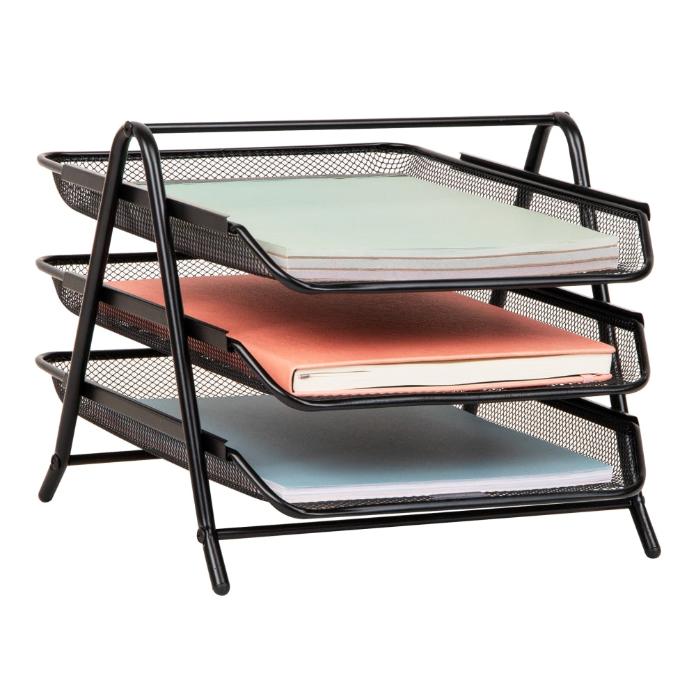 Mind Reader 3-Tier Paper Tray Desktop Organizer File Storage, 10inH x 13-3/4inW x 11-3/4inD, Silver