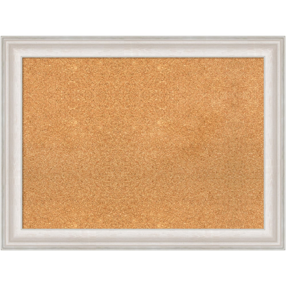 Amanti Art Cork Bulletin Board, 32in x 24in, Natural, Trio White Wash Silver Polystyrene Frame