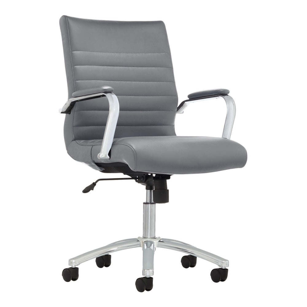 Realspace Modern Comfort Winsley Bonded Leather Mid-Back Manager Office Chair, Gray/Chrome, BIFMA Compliant