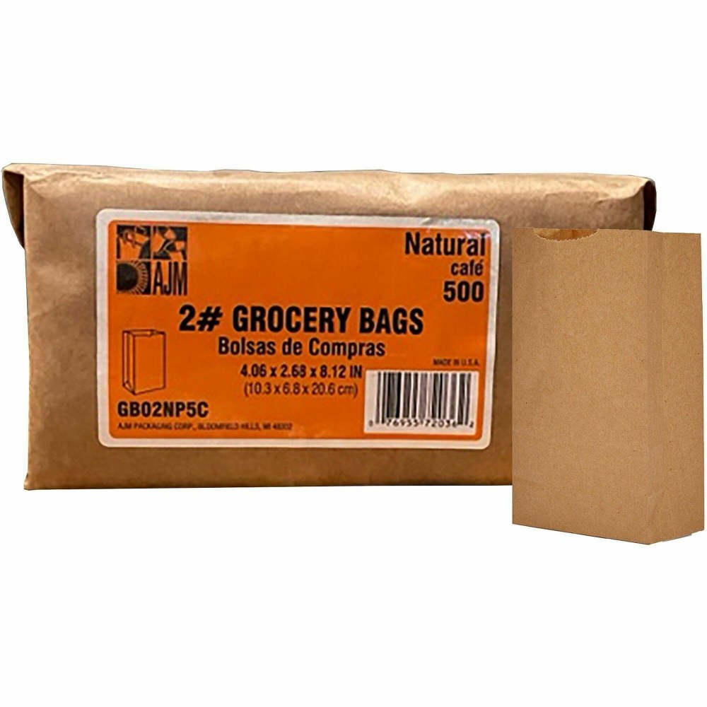 AJM Paper Grocery Bags,2.40in Length x 4.30in Width, Brown, Paper, 500 per Pack