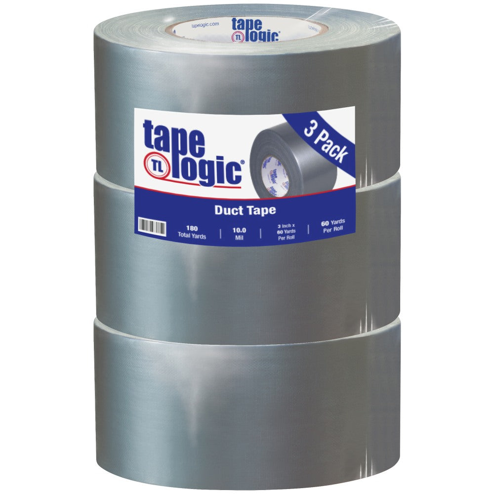 Tape Logic Color Duct Tape, 3in Core, 3in x 180ft, Silver, Case Of 3