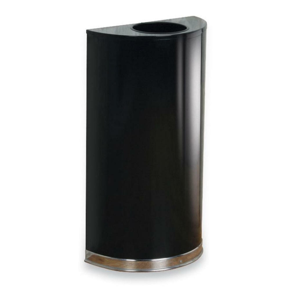 United Receptacle 30% Recycled Half Round Open-Top Steel Receptacle, 12 Gallons, 32in x 18in x 9in, Black/Chrome