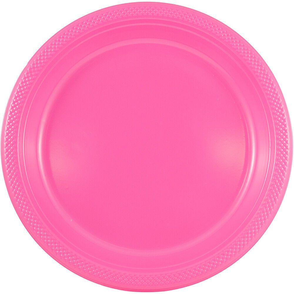 JAM PAPER Round Plastic Party Plates, Small, 7 inch, Fuchsia Pink, 20/Pack