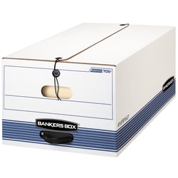 Bankers Box Stor/File FastFold Medium-Duty Storage Boxes, Legal Size, 24D x 15in x 10in, White/Blue, Case Of 4 - 70506