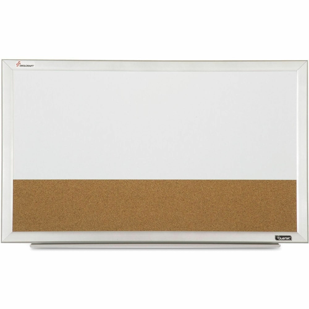 SKILCRAFT Magnet DryErase Cork Combo Board - White/Tan Surface - White Satin Aluminum Frame - Horizontal/Vertical - Magnetic - 1 Each