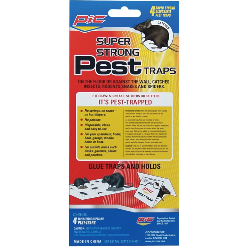 PIC Glue Pest Traps For Spiders And Snakes, Pack Of 4 Traps