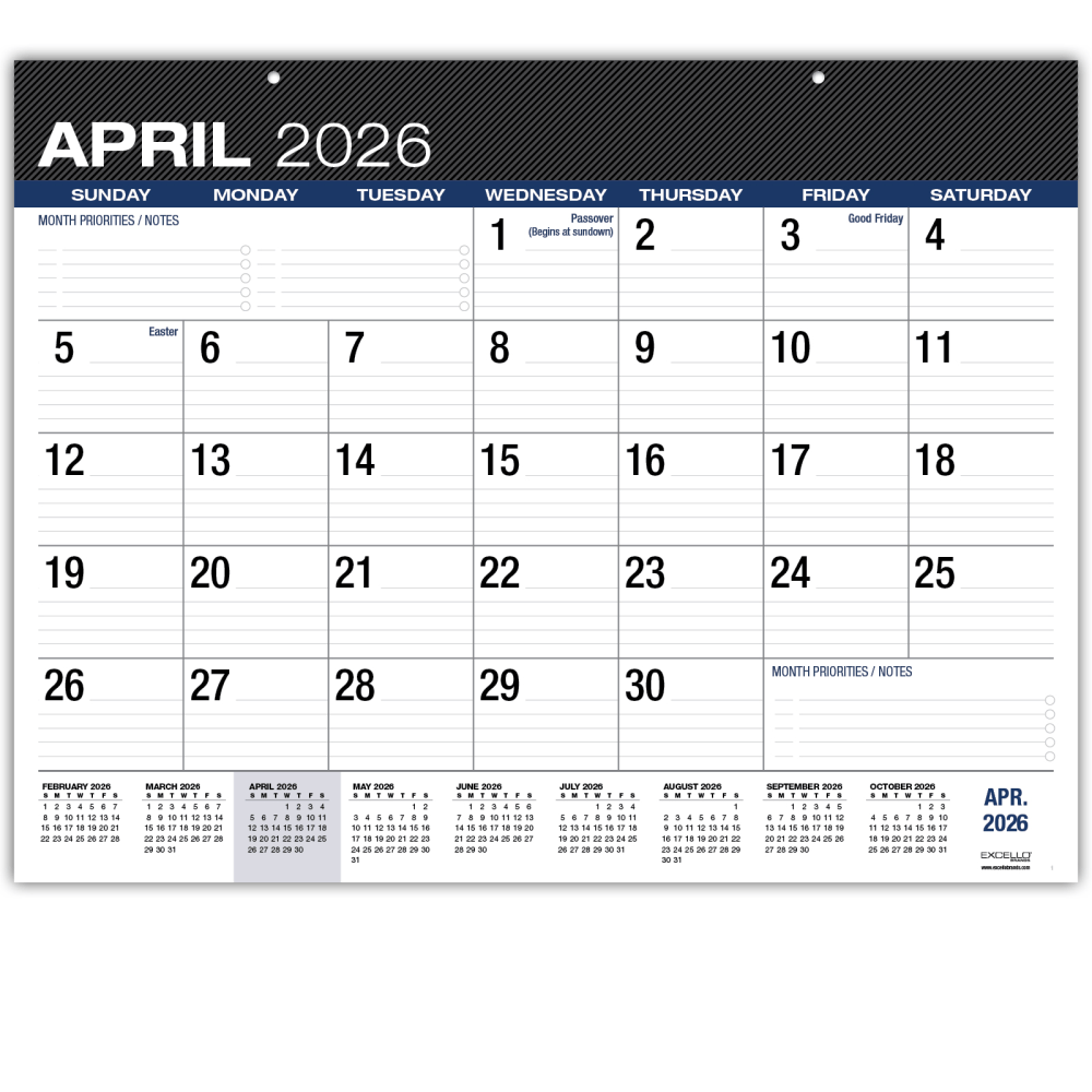 2026-2027 Excello Brands Academic Year Large Print Desk Pad Calendar, 22in x 17in, Black, April To December, Total Qty 1