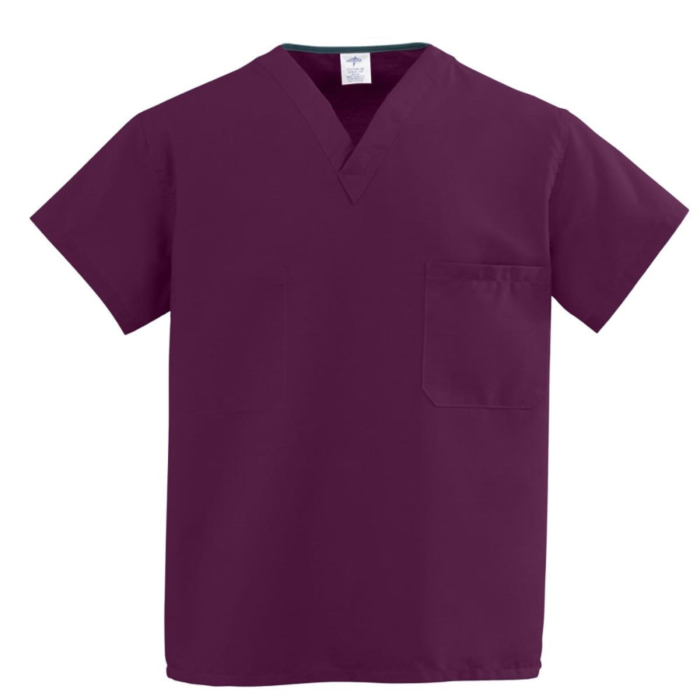Medline ComfortEase 1-Pocket Reversible Unisex Scrub Top, 4X, Wine