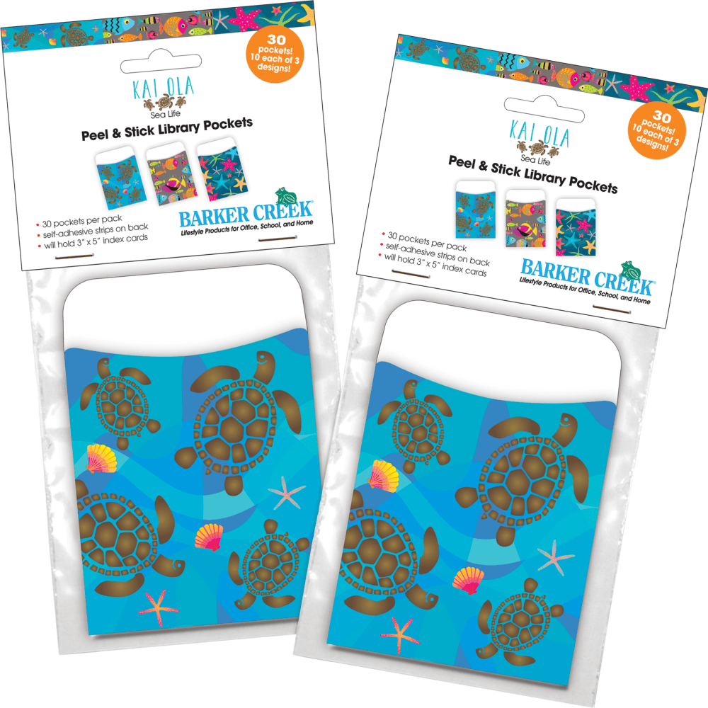 Barker Creek Peel & Stick Library Pockets, 3-1/2in x 5-1/8in, Kai Ola, Set Of 60 Pockets