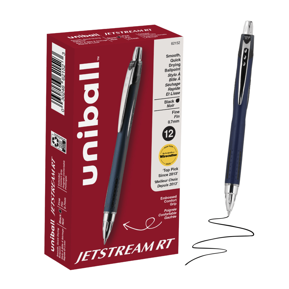 uniball JETSTREAM RT Ballpoint Pens, Fine Point (0.7mm), Black, 12 Count