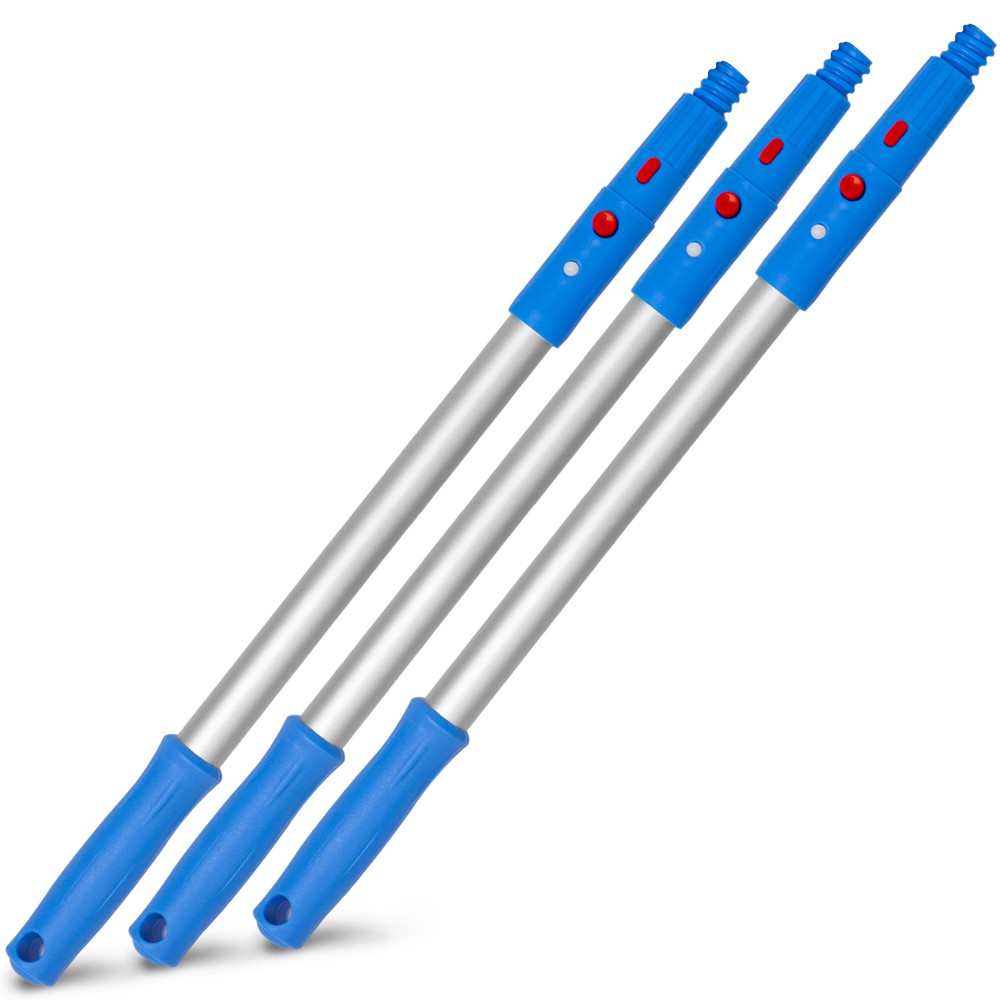 Gritt Commercial Aluminum Pole With Click/Lock Adapter Cone, 20in, Blue/Silver, Pack Of 3 Poles