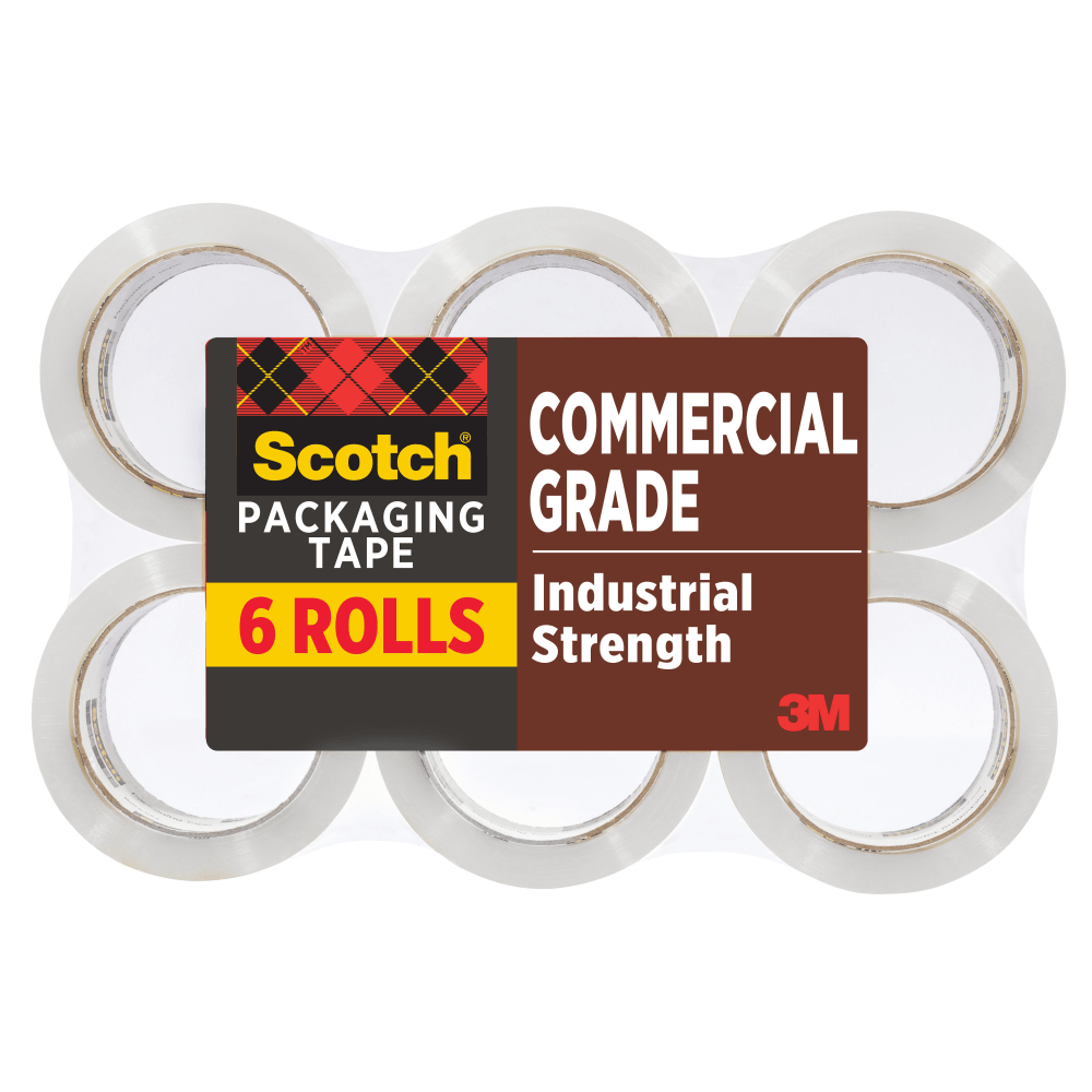 Scotch Commercial Shipping Packaging Tape, 1.88 in x 54.6 yd, 6 Tape Rolls, Designed for Packing, Shipping and Mailing, Guaranteed to Stay Sealed