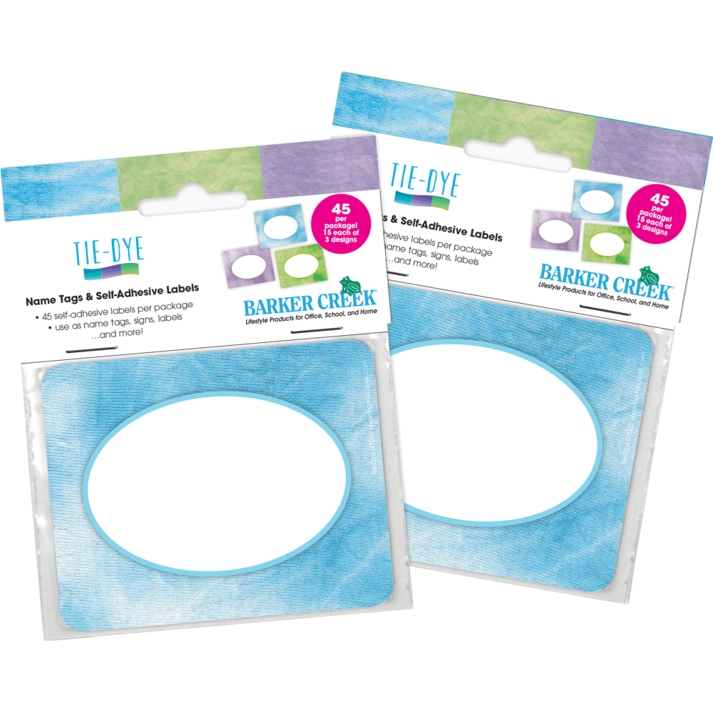 Barker Creek Self-Adhesive Name Tags, 2-3/4in x 3-1/2in, Tie-Dye, 45 Name Tags Per Pack, Case Of 2 Packs