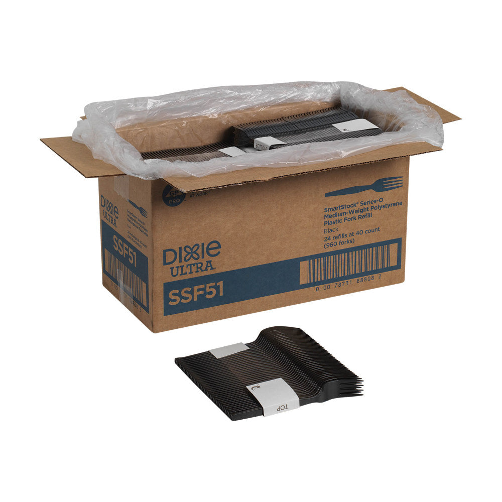 DIXIE MEDIUM-WEIGHT POLYSTYRENE DISPOSABLE PLASTIC FORKS GRAB-N-GO BY GP PRO (GEORGIA-PACIFIC), BLACK, 24 PACKS PER CASE