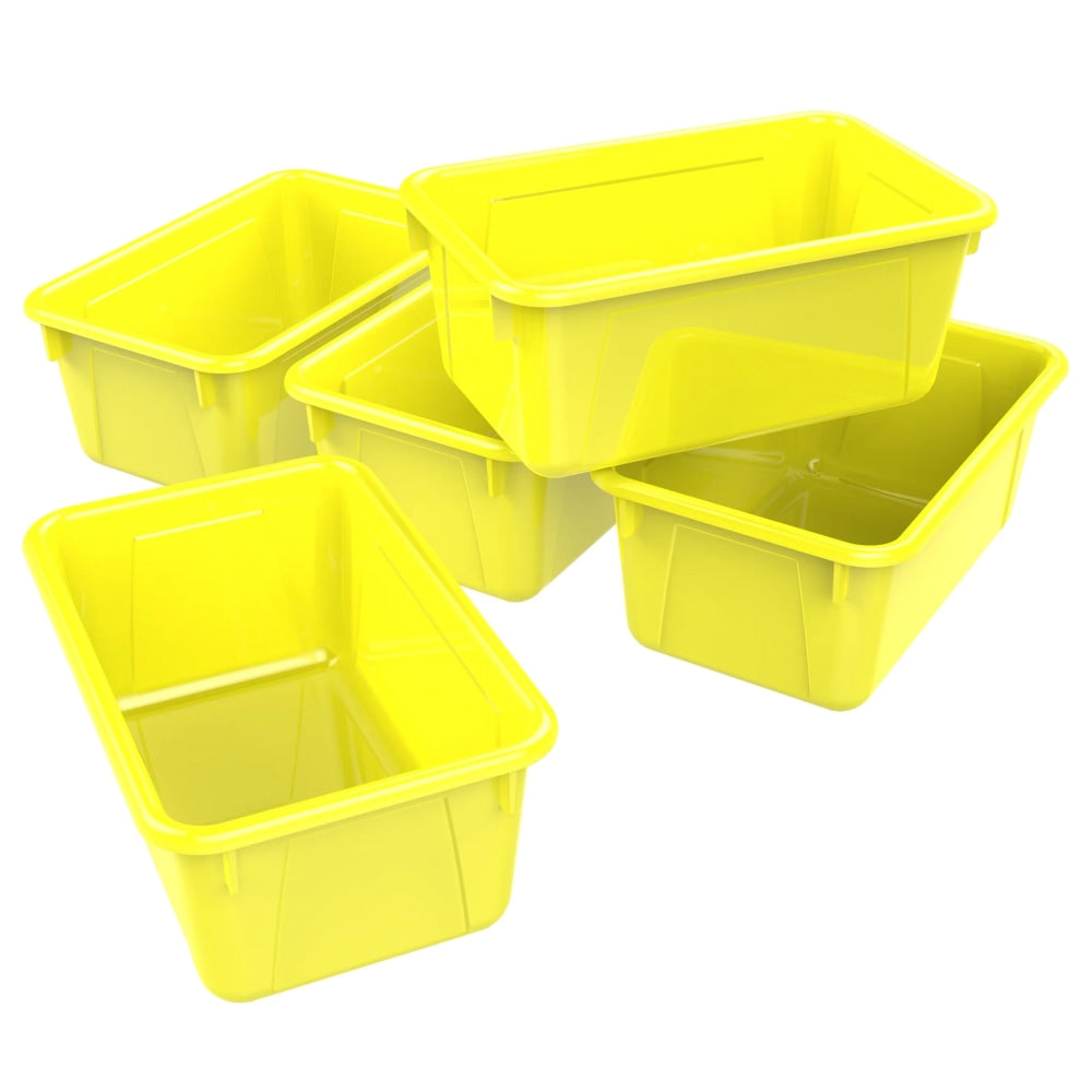 Storex Small Cubby Bins, 5-1/4inH x 8inW x 12-5/16inD, Yellow, Pack Of 5 Bins