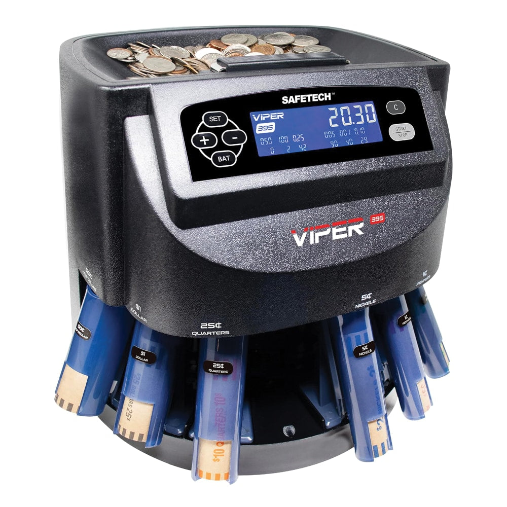 SAFETECH Viper V395 Coin Counter, Sorter And Wrapper, 11-1/2inH x 14-7/16inW x 12inD, Black