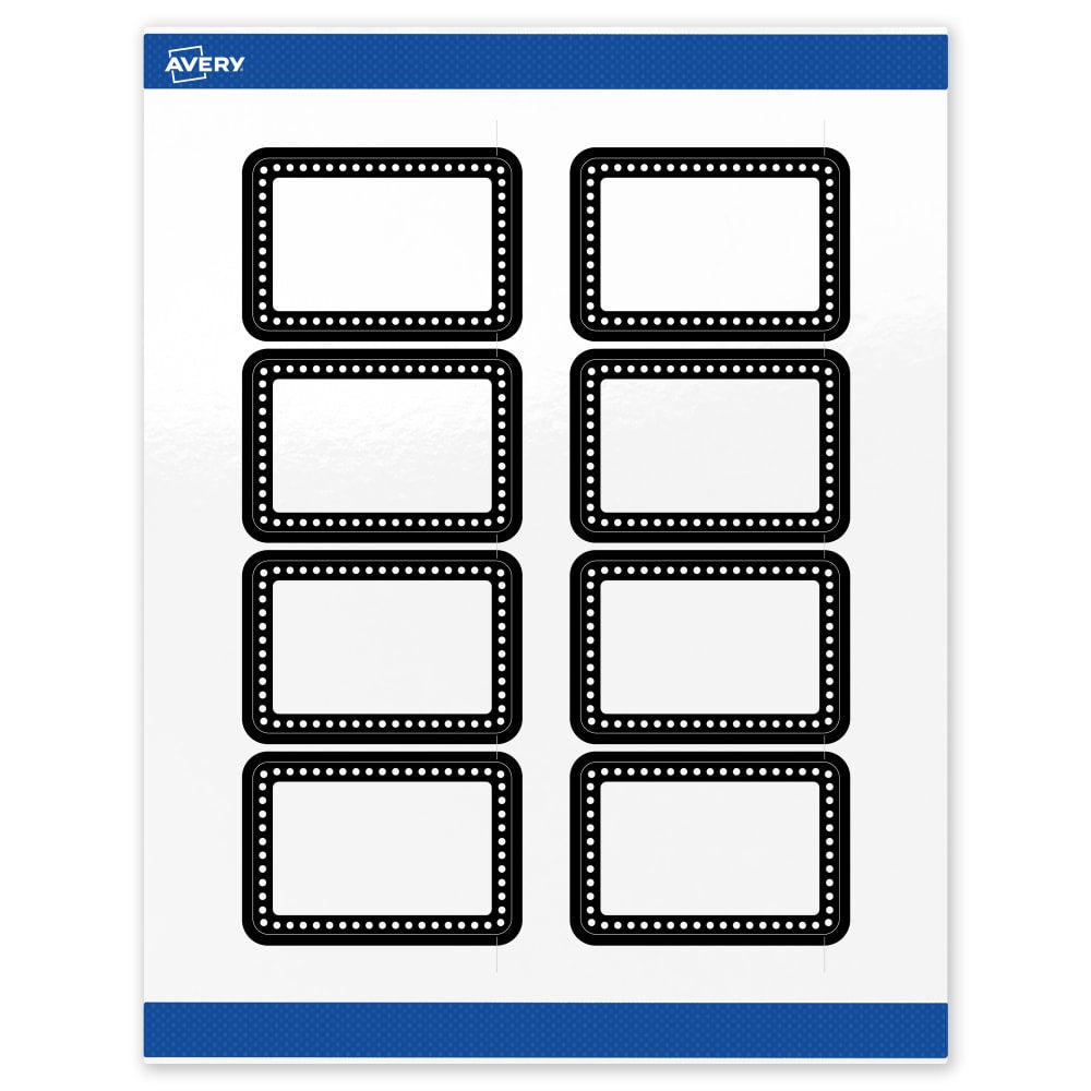 Avery Print-To-The-Edge Labels & Sure Feed, S00-DKM-PRWGP10, 2inx 3in, Glossy White, Preprinted Black & White Polka Dots Design, Pack Of 80