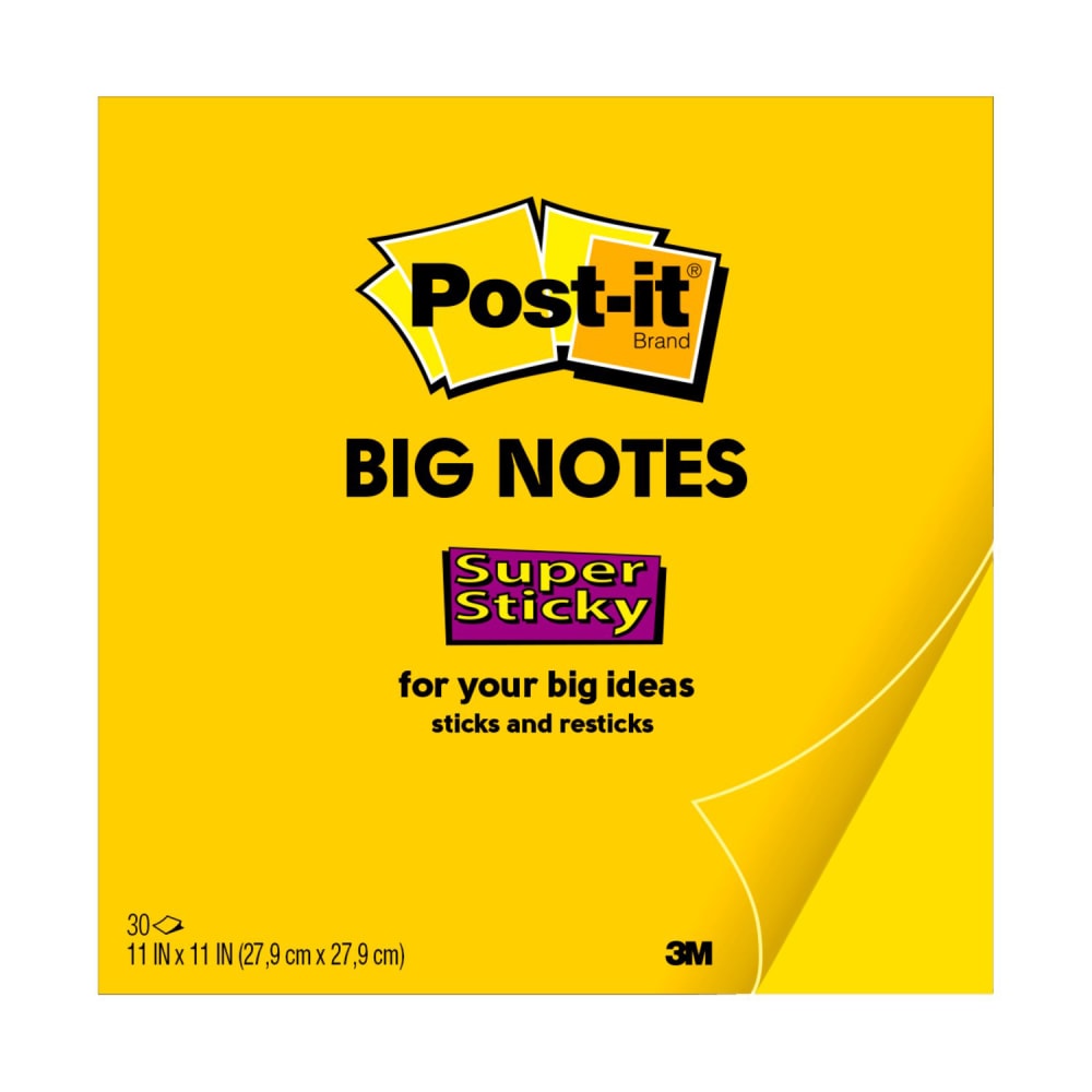 Post-it Super Sticky Big Notes, 11 x 11 in, 1 Sticky Extra Large Note Pad, 30 Sheets/Pad, Great for Group Brainstorming and Study Spaces, Yellow