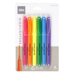 Office Depot Brand Pen-Style Highlighters, Chisel Point, 100% Recycled Plastic Barrel, Assorted Colors, Pack Of 6 Highlighters