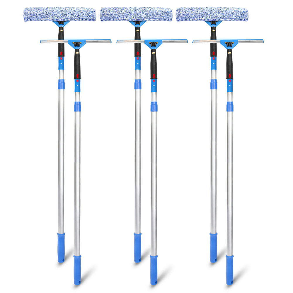 Gritt Commercial Pro Window Washing Kit With Squeegee, Washer And Telescopic Pole, 14in Squeegee And Washer/6ft Pole, Multicolor, Pack Of 3 Kits