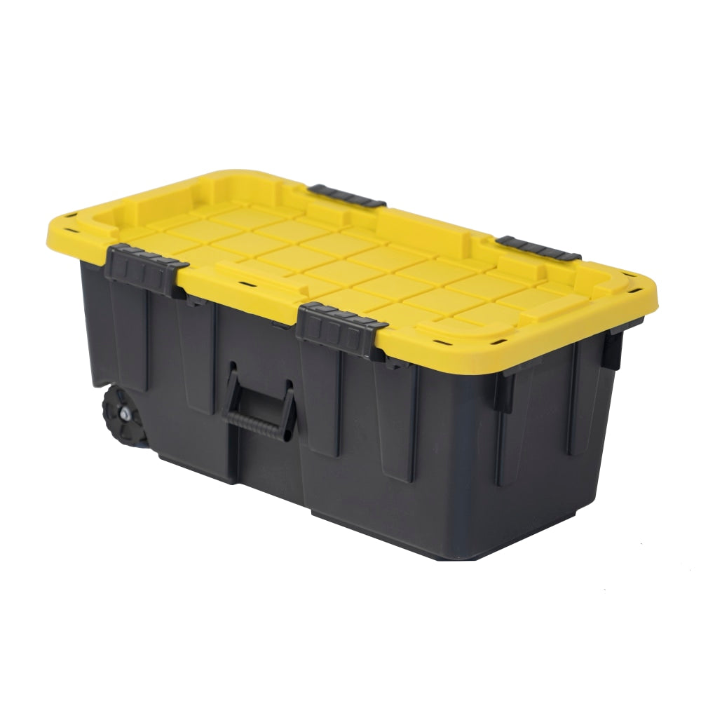 Centrex Tough Box Wheeled Footlocker Tote With Lid, 20-Gallon, 32-1/4inL x 18-1/4inW x 13-1/2inH, 45% Recycled, Black/Yellow