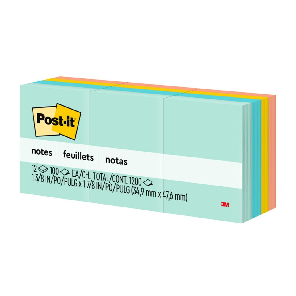 Post-it Notes, 1.38 x 1.88 in, 12 Mini Sticky Note Pads, 100 Sheets/Pad, School Supplies and Office Products, Beachside Cafe