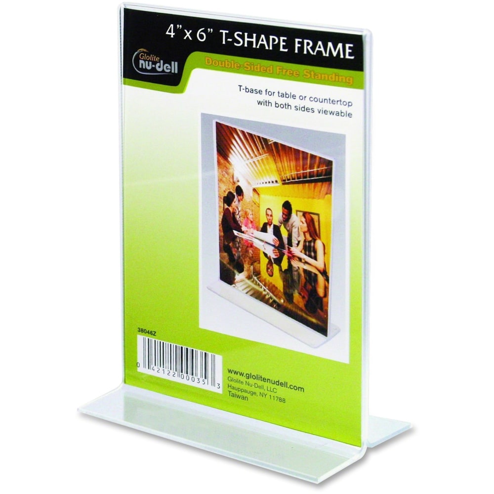Nu-Dell Double-sided Sign Holder, 4inW x 6inH, Rectangular Shape, Double-sided, Self-standing, Plastic, Clear
