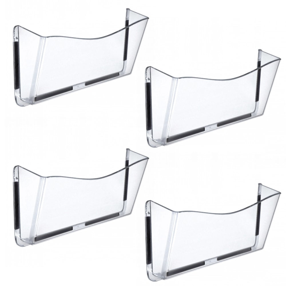 Azar Displays Single-Pocket Wall Files, Magnetic Tape Mount, 7inH x 14-3/4inW x 3inD, Clear, Pack Of 4 Files