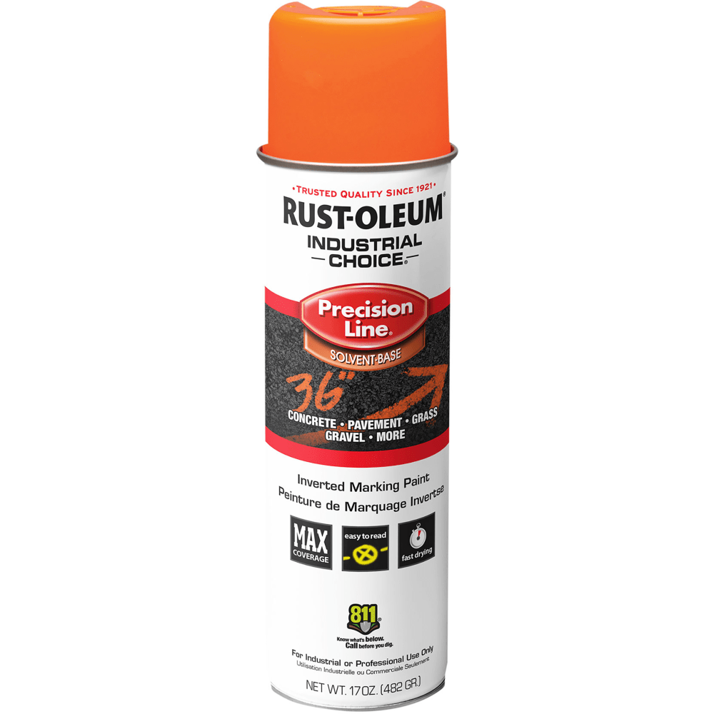 Rust-Oleum Industrial Choice M1600 System Solvent-Based Precision Line Inverted Marking Paint, 17 Oz, Fluorescent Orange, Case Of 12 Cans