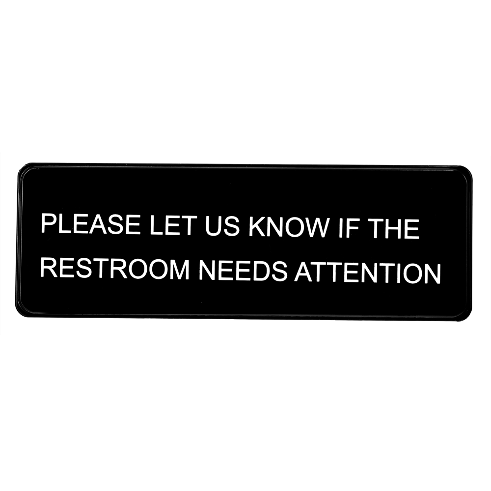 Alpine "Please Let Us Know If The Restroom Needs Attention Signs, 3in x 9in, Black/White, Pack Of 15 Signs