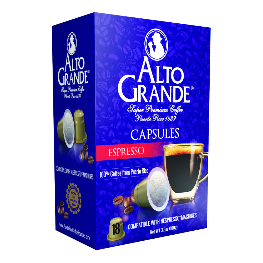 Alto Grande Single-Serve Coffee Pods, Classic Roast, Espresso, Carton Of 18