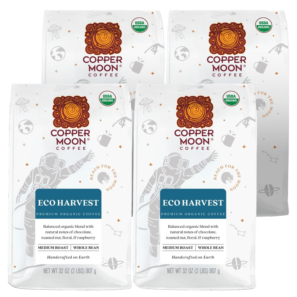 Copper Moon World Coffees Whole Bean Coffee, Medium Roast, Eco Harvest Fair Trade, 4 Bags (2 lbs Each)