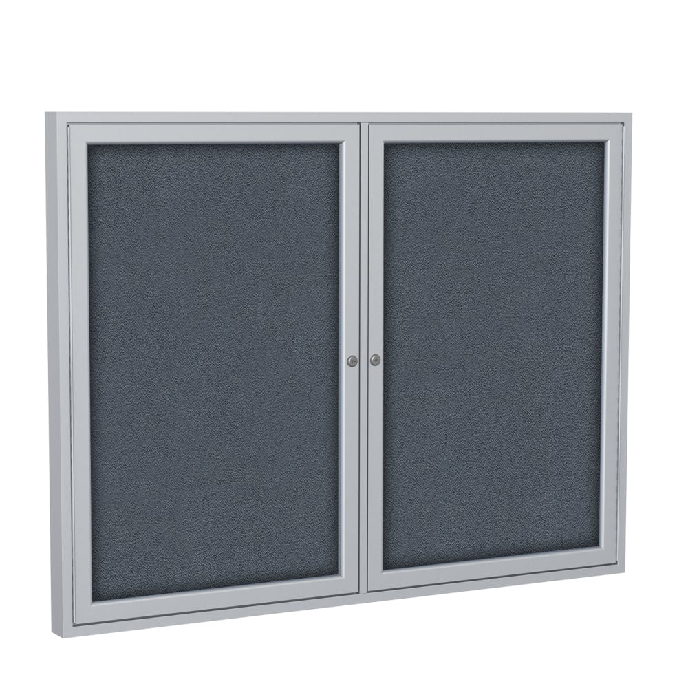 Ghent 2 Door Enclosed Fabric Bulletin Board, Satin Aluminum Frame, 36inH x 48inW, Gray