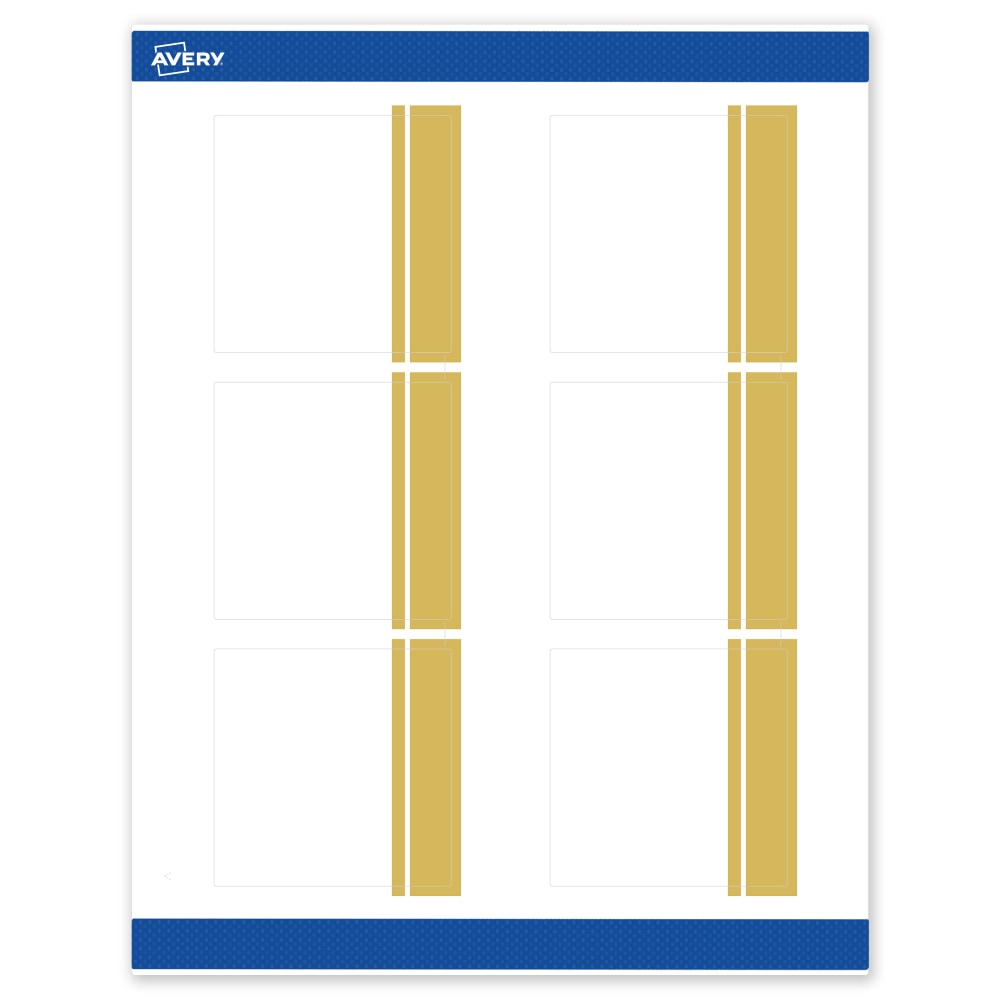 Avery Print-To-The-Edge Labels & Sure Feed, S00-DKG-PRWMP10, 3in x 3in, Matte White, Preprinted Double Dipped Gold Edge Design, Pack Of 60