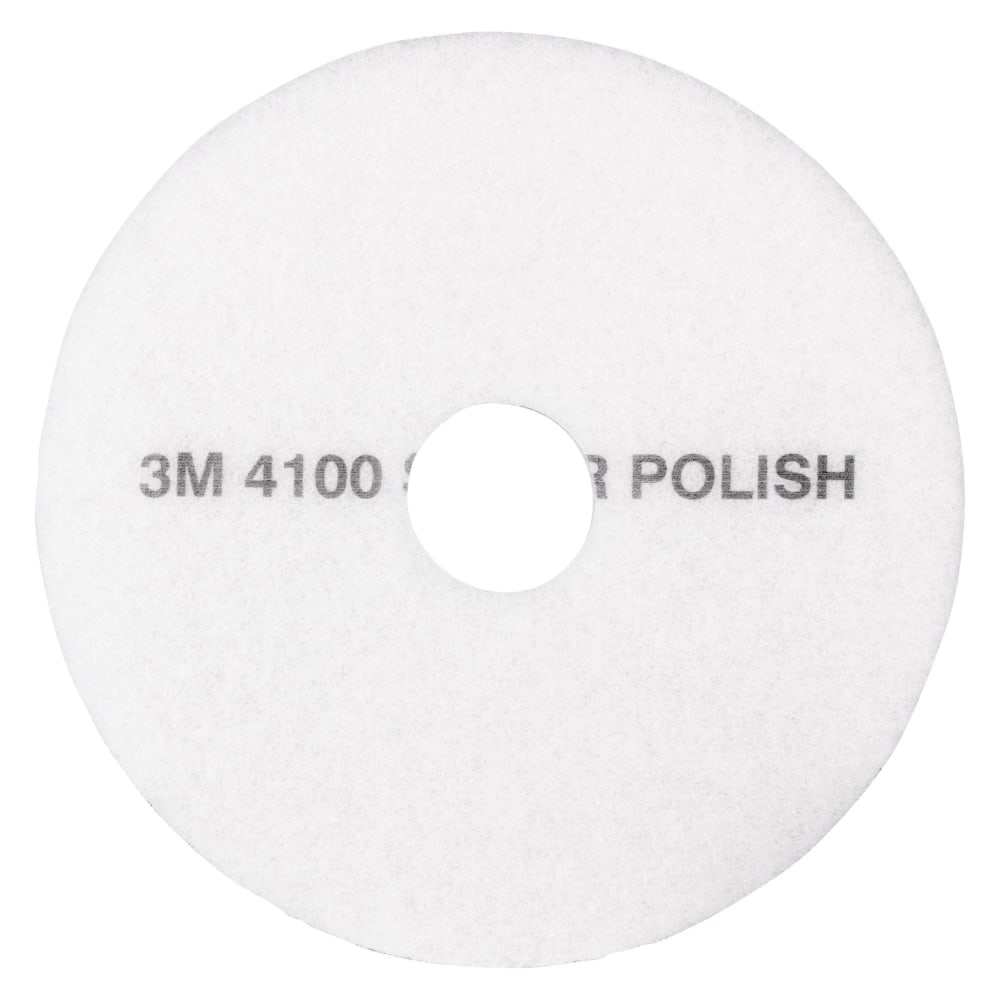 3M 4100 Super Polishing Floor Pads, 19in Diameter, White, Case Of 5