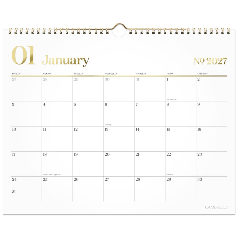 Mead Cambridge WorkStyle 2027 Monthly Wall Calendar, White, Medium, 15in x 12in