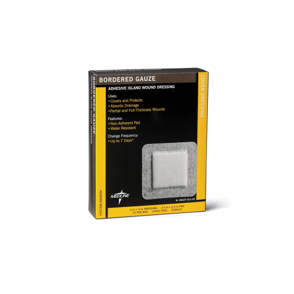 Medline Sterile Border Gauze Pads, 4in x 14in, White, Box Of 15 Pads
