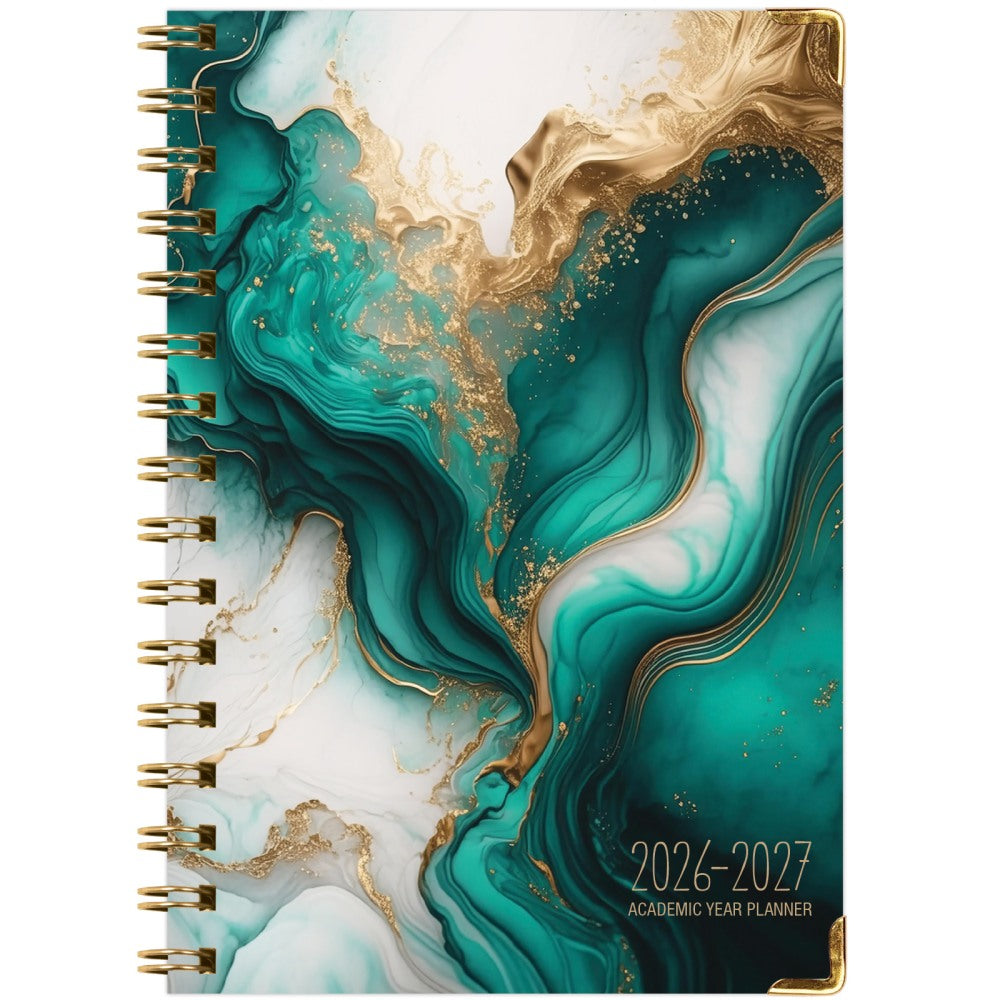 2026-2027 Excello Brands 14-Month Academic Year Hardcover Weekly/Monthly Fashion Planner, 5-1/2in x 8in, Teal Gold Marble, May To June, Total Qty 1