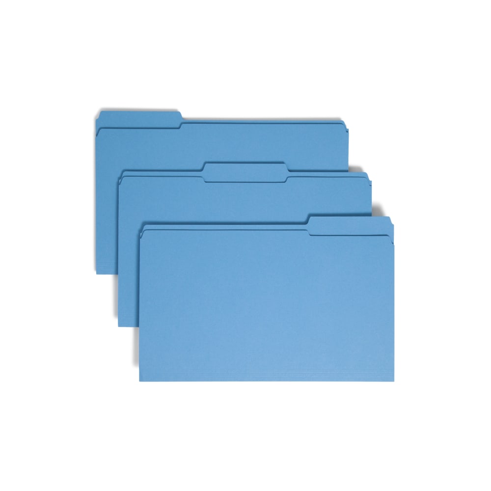 Smead Color File Folders, With Reinforced Tabs, Legal Size, 1/3 Cut, Blue, Box Of 100