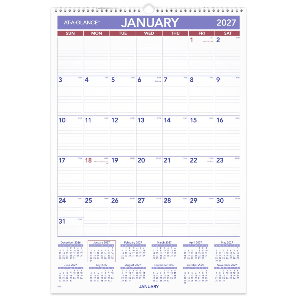 AT-A-GLANCE 2027 Monthly Wall Calendar, Large, 15 1/2in x 22 3/4in