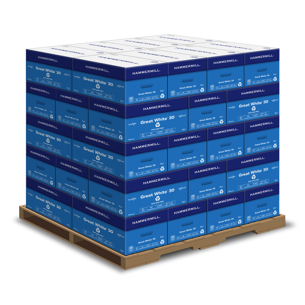 Hammermill Great White Printer & Copy Paper, 400 Reams, White, Letter (8.5in x 11in), 200000 Sheets Per Pallet, 20 Lb, 92 Brightness