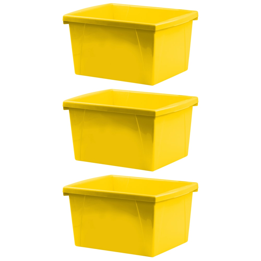 Storex Classroom Storage Bins, 4 Gallon, 7-15/16inH x 11-5/16inW x 13-5/8inD, Yellow, Pack Of 3 Bins