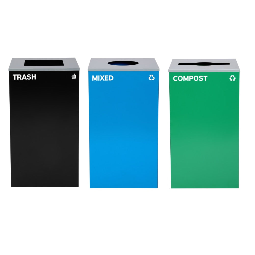 Alpine Industries Stainless-Steel Open Top Mixed Recycling, Compost And Trash Can Set, 29 Gallons Black/Blue/Green - ALP4450-BLK-KIT37