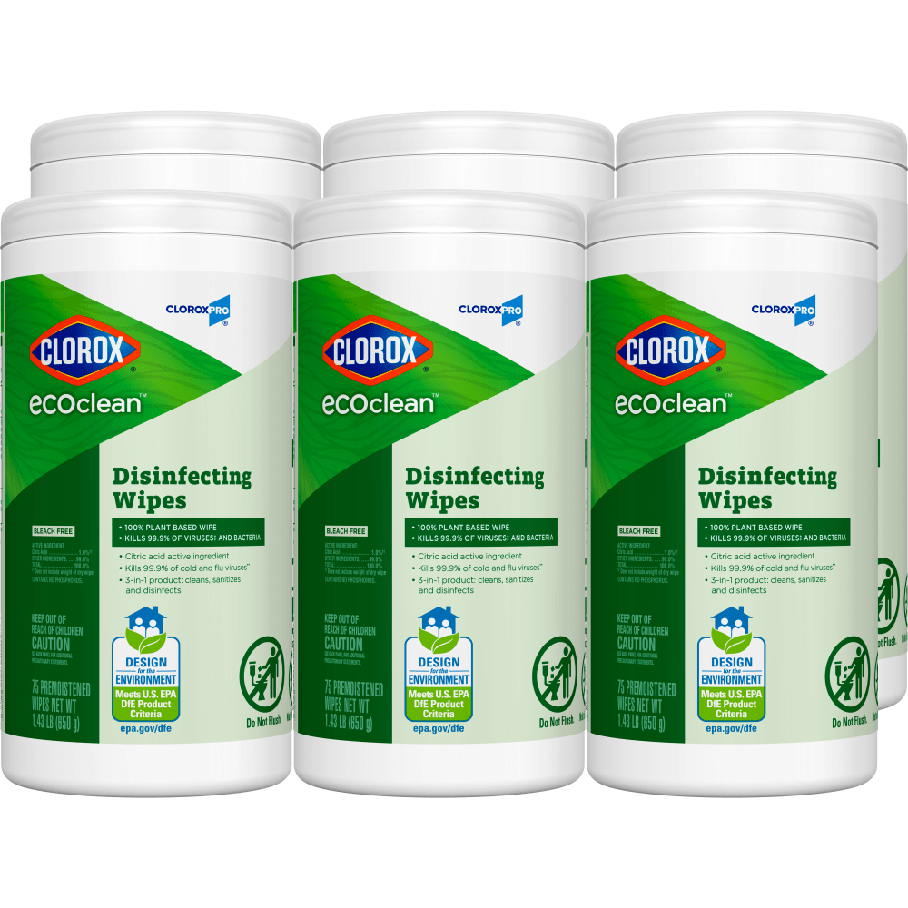 CloroxPro Clorox EcoClean Disinfecting Wipes, 75 Count, Pack of 6