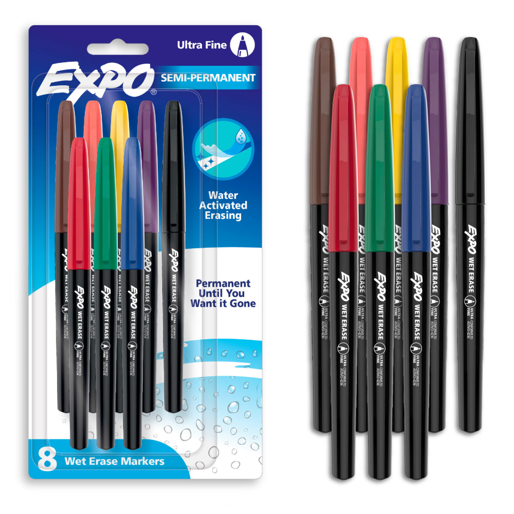 EXPO Wet-Erase Ultra Fine-Tip Markers, Assorted Colors, Pack Of 8